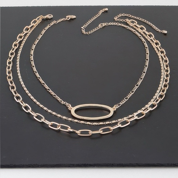 Triple Open Oval Chain Necklace - Picture 2 of 3